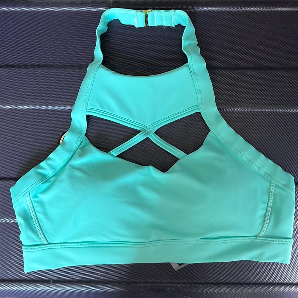 🏵️ Chestee The Kandace Blue Halter top Sports Bra Size 8
